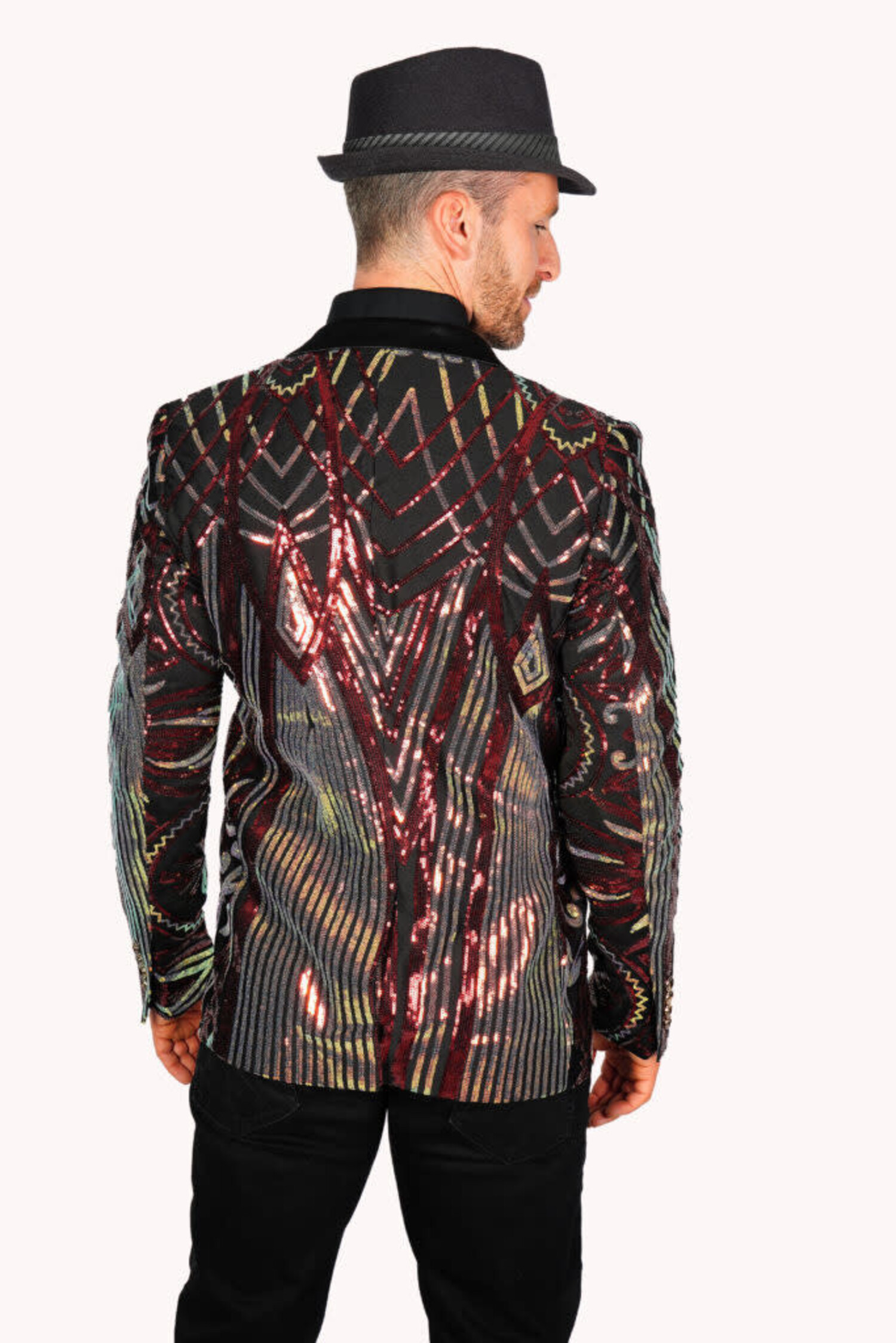 Red and Black Art Deco Sequin Blazer