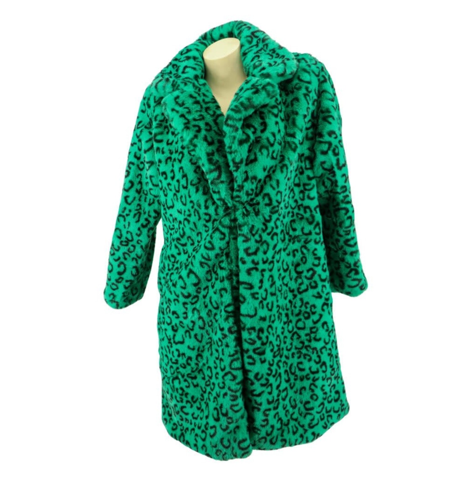 Green coat with leopard collar cheap