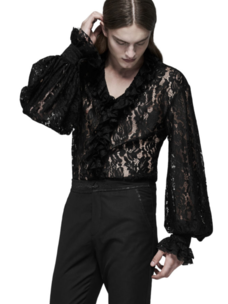 Black Gothic V-Neck Floral Lace Shirt
