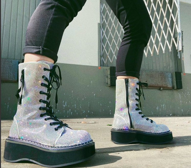 Emily-362 Mid-Calf Rhinestone Boot