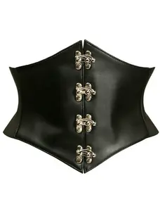 Faux Leather Waist Cincher Black/Silver Clasps
