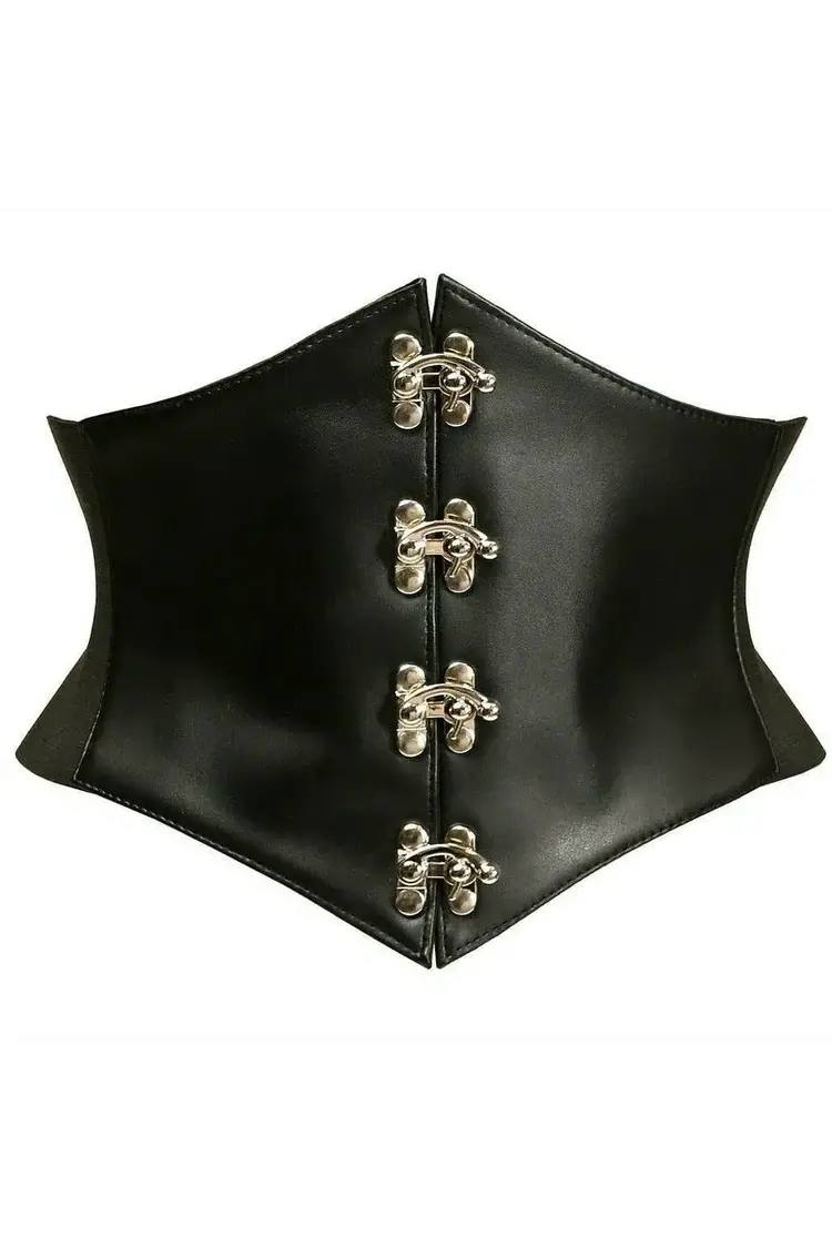 Faux Leather Waist Cincher Black/Silver Clasps
