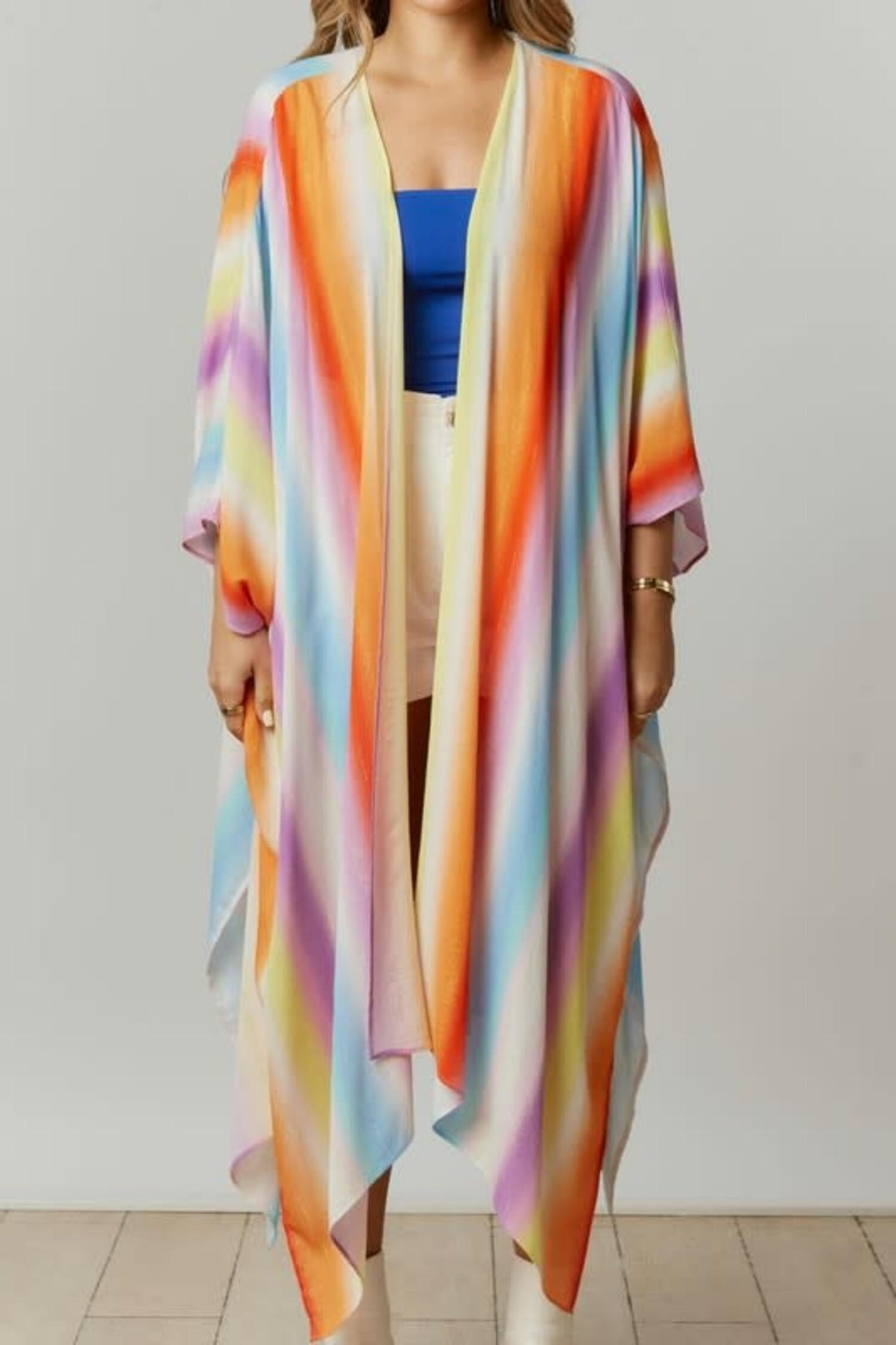 Rainbow Stripe Chiffon Kimono  No Rules Fashion - No Rules Fashion