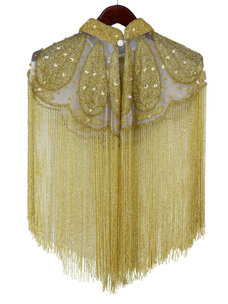 Beaded Art Deco Shoulder Shawl Gold - Gold Fringes with Collar