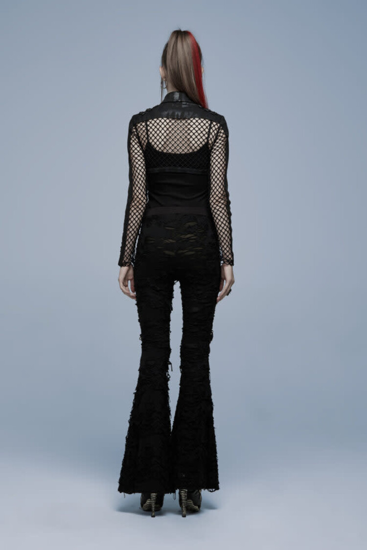 Gothic Flare Pants With Mesh Panel