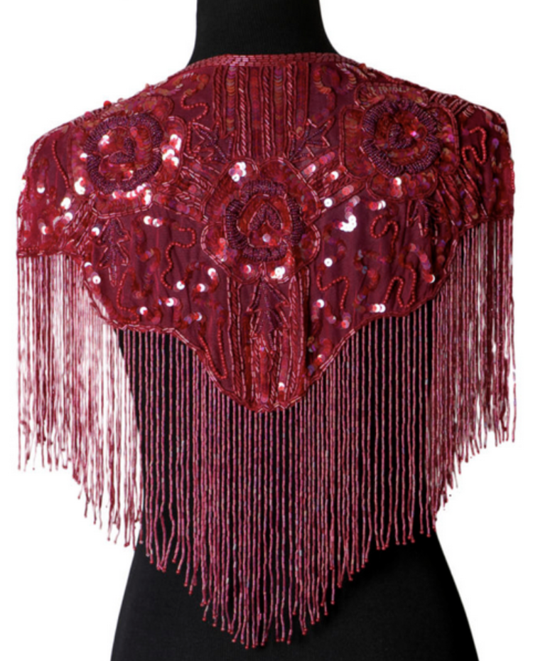 Beaded Art Deco Shoulder Shawl w/ Roses