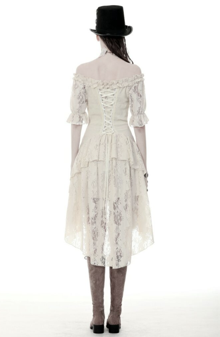 Ivory Lace Overlay Hi Lo Steampunk Dress