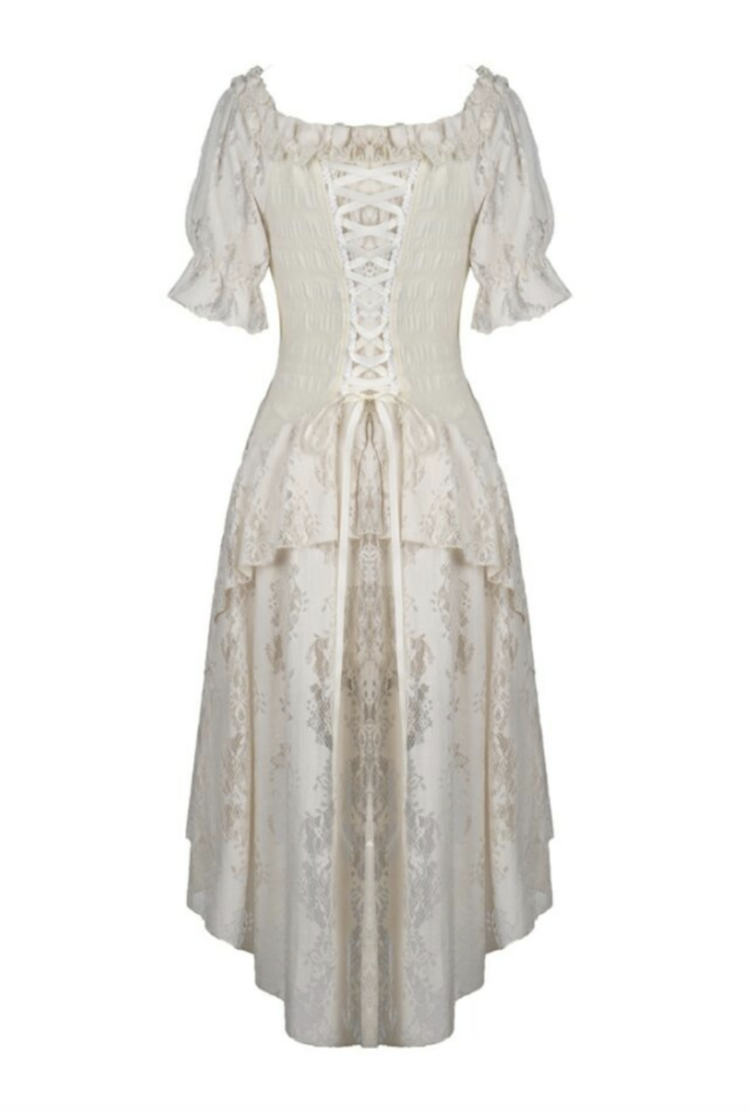 Ivory Lace Overlay Hi Lo Steampunk Dress