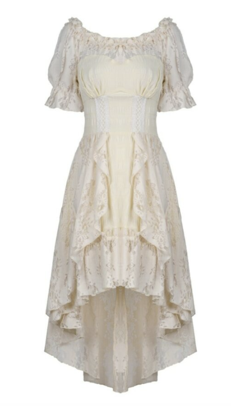 Ivory Lace Overlay Hi Lo Steampunk Dress