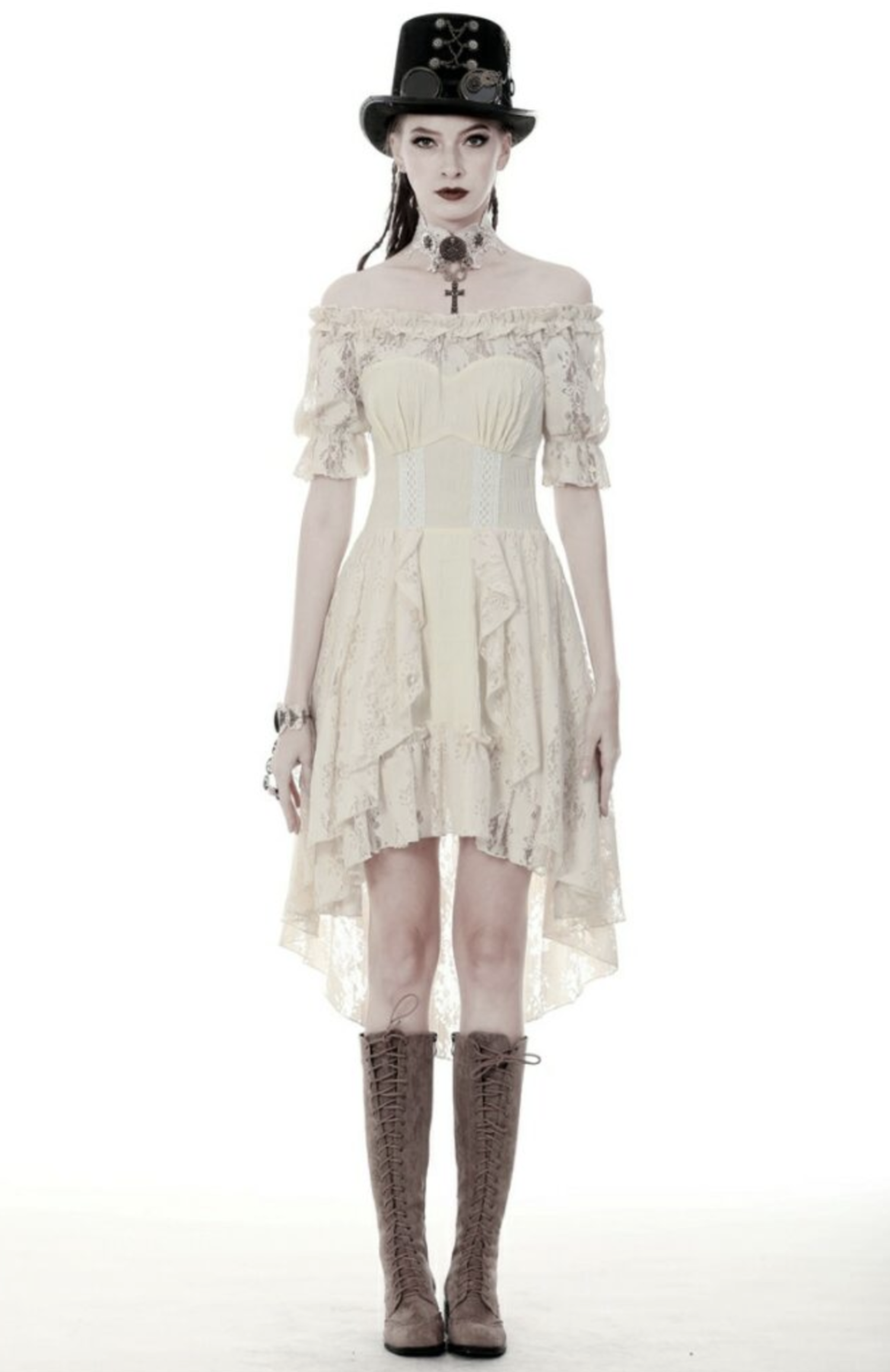 Ivory Lace Overlay Hi Lo Steampunk Dress