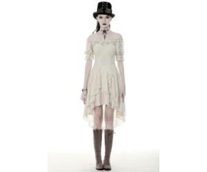 Ivory Lace Overlay Hi Lo Steampunk Dress