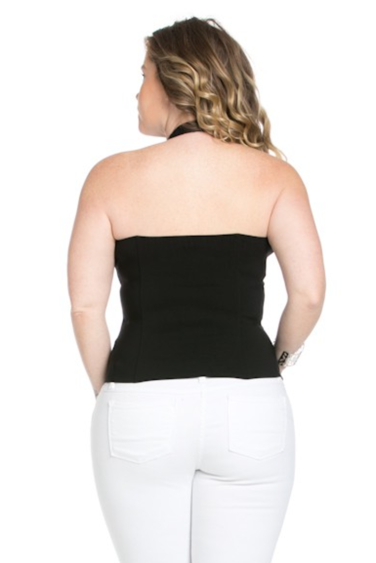 Zip Front Lace Up Detail Halter Top Plus Size
