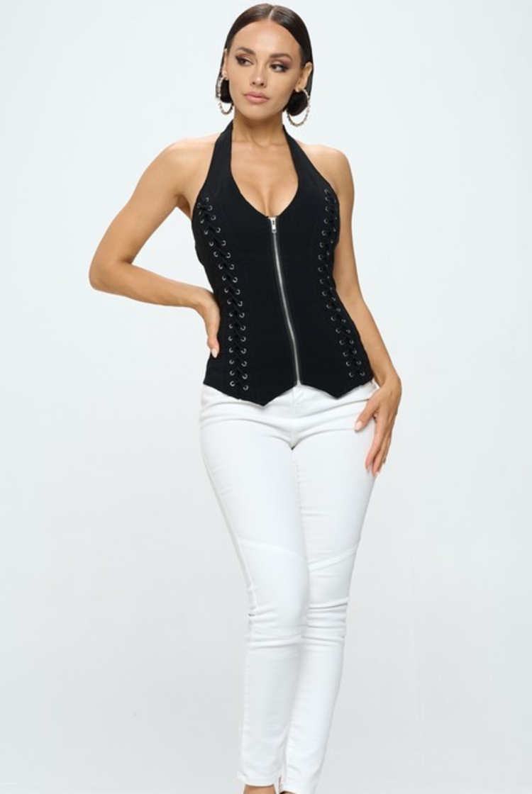 Lace Up Detail Halter Top