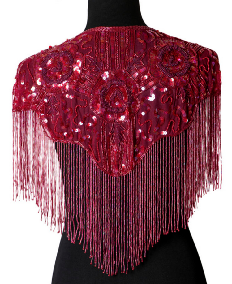 Beaded Art Deco Shoulder Shawl w/ Roses
