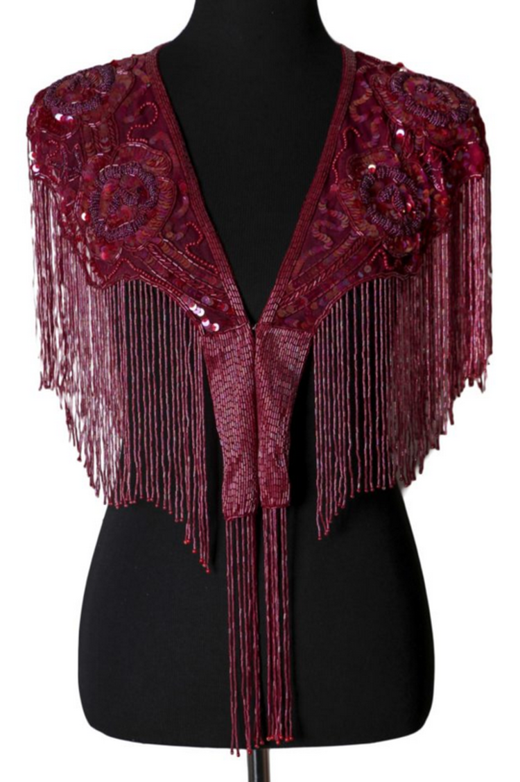 Beaded Art Deco Shoulder Shawl w/ Roses