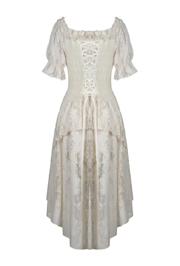 Ivory Lace Overlay Hi Lo Steampunk Dress