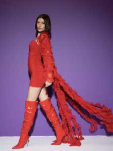 Red Ruffle Trim Mesh Duster