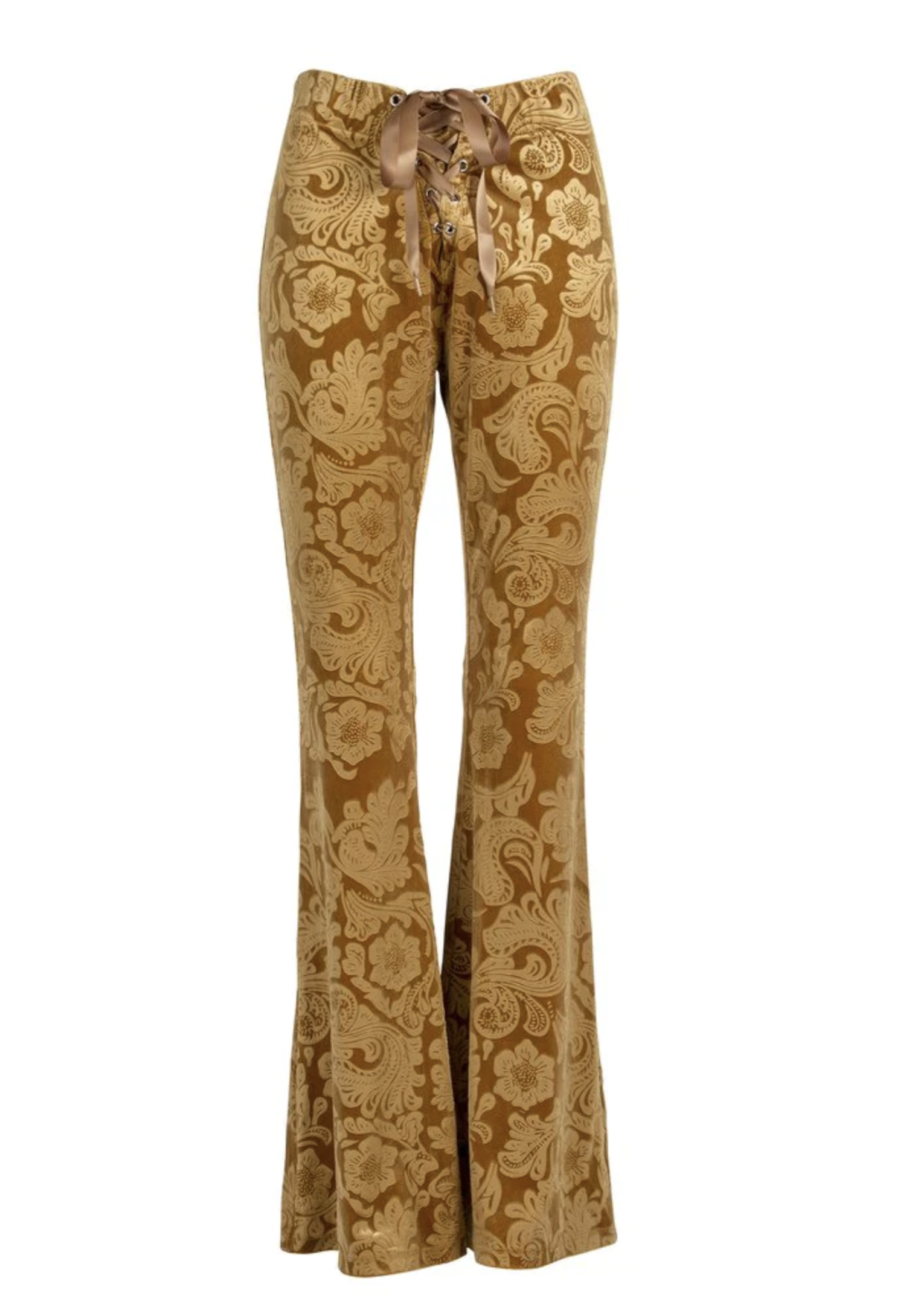 Mustard Burnout Velvet Bell Bottoms | No Rules - No Rules Fashion