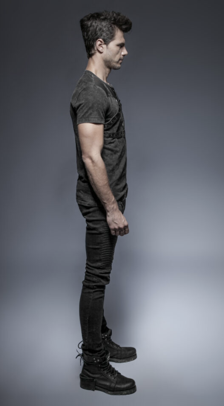 Distressed Leather Patch Lace Up Shirt