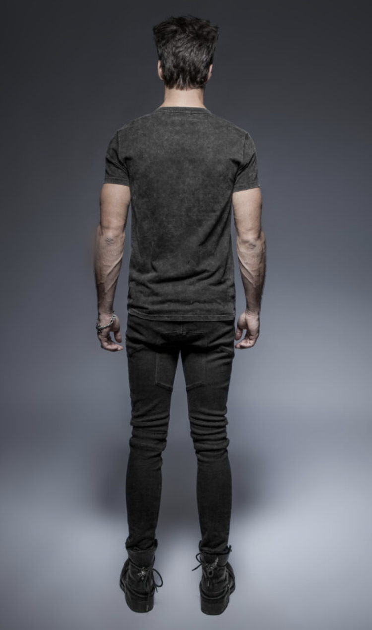 Distressed Leather Patch Lace Up Shirt