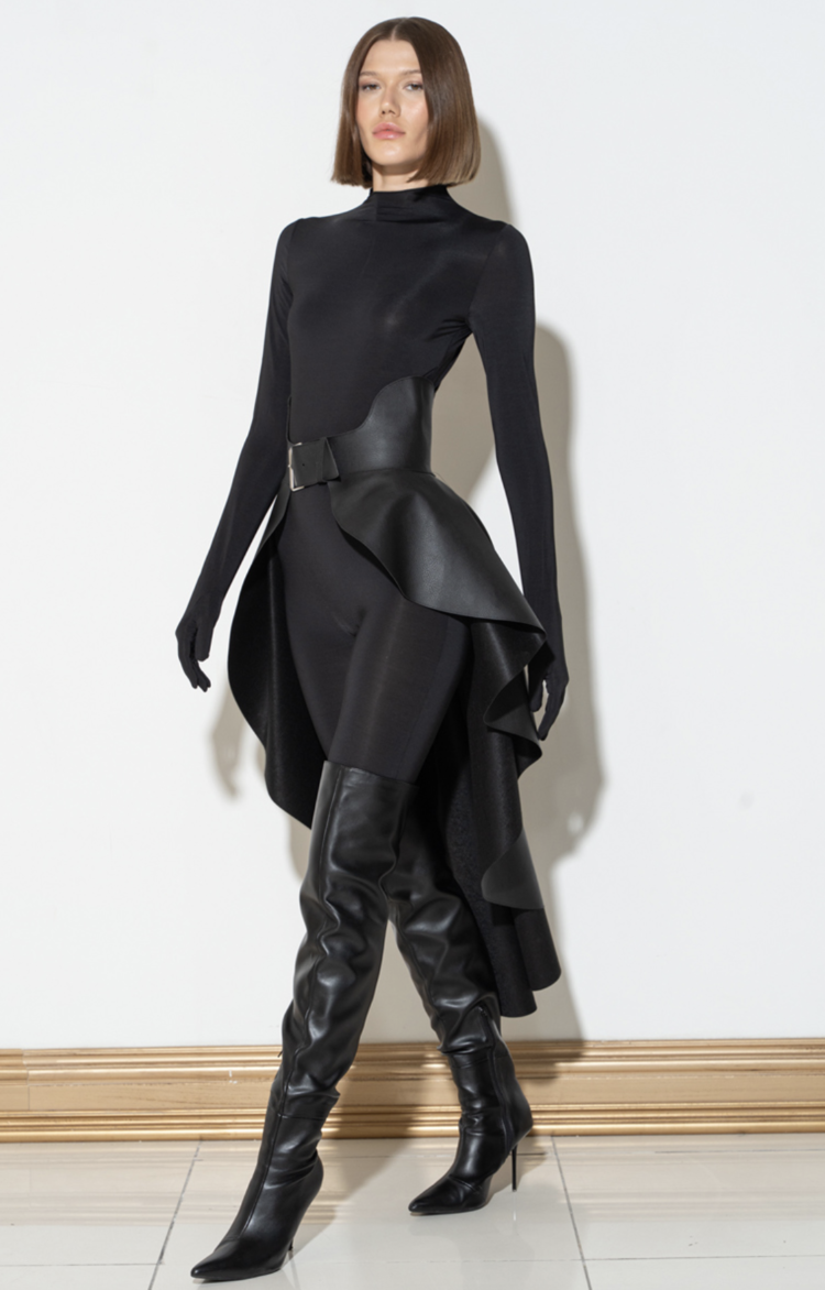 Black Leather Peplum Belt