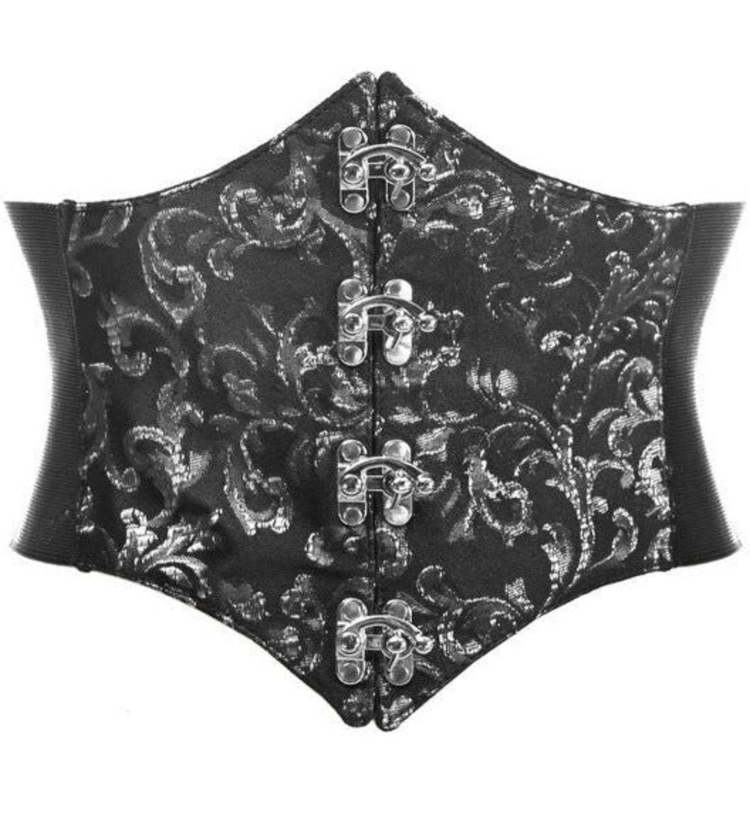 Black and Silver Brocade Corset Belt Cincher