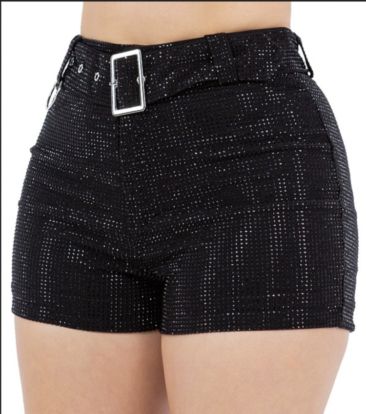 Belted Rhinestone Hot Shorts