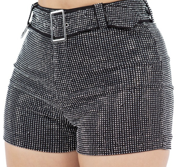Belted Rhinestone Hot Shorts