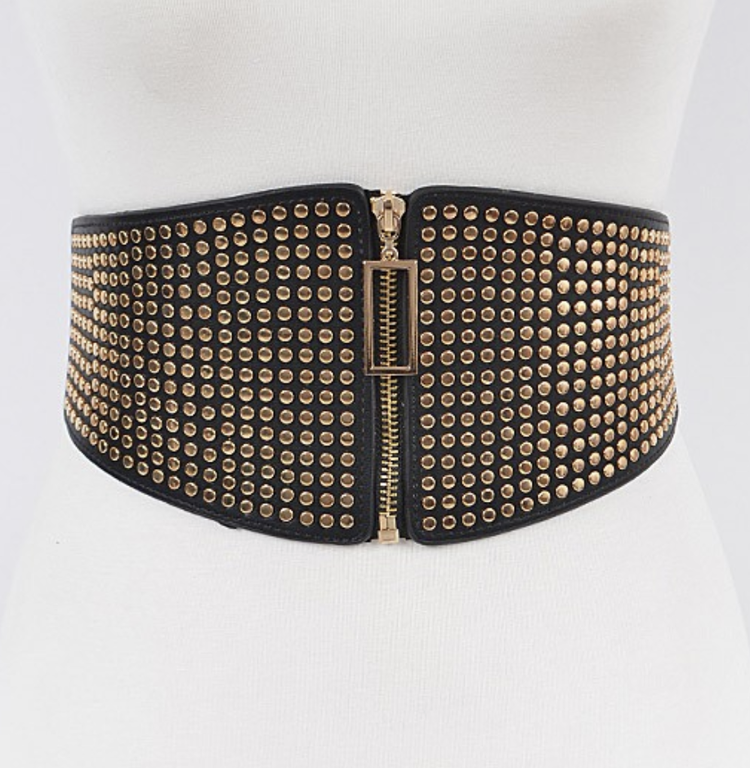 Studded Elastic Back Zipper Belt