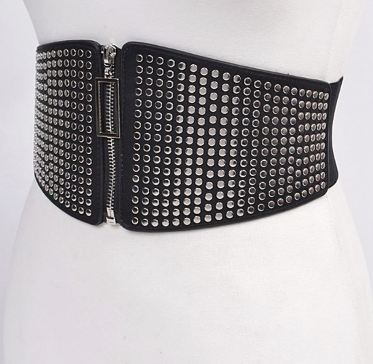 Studded Elastic Back Zipper Belt
