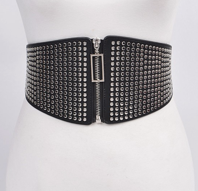 Studded Elastic Back Zipper Belt