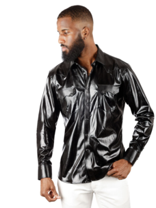 Metallic Black Button Up Top