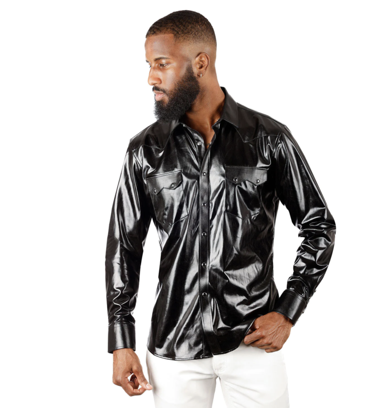 Metallic Black Button Up Top