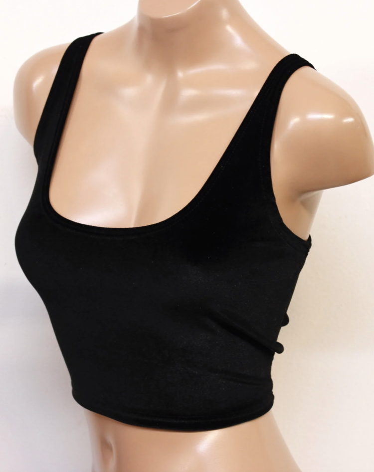 Plush Velvet Crop Tank In Black