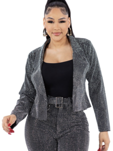 Cropped Rhinestone Notch Open Front Blazer