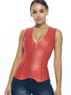 Faux  Leather Lace Up Detail Zip Up  Vest
