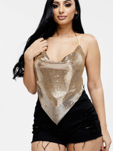 Metallic Backless Cowl Halter