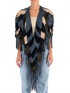 Indigo Fringe and Feather Suede Coat