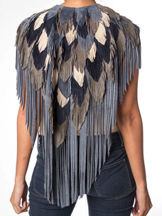 Blue Jay Fringe Feather Suede Shawl