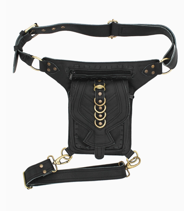 Leather Leaf Flap with D Rings Belt Bag