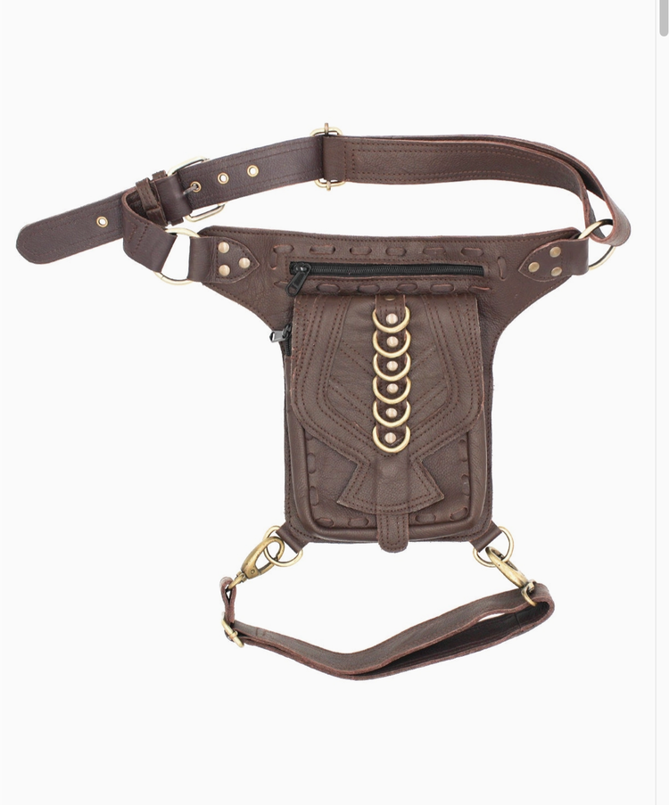Leather Leaf Flap with D Rings Belt Bag