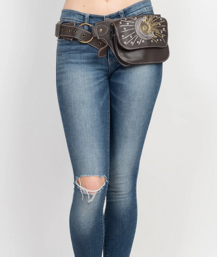 Celestial Embroidery Leather Hip Belt