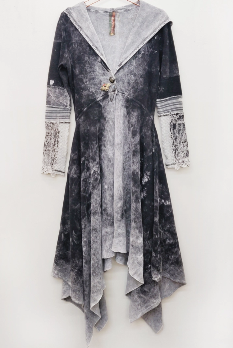 Forest Goddess French Terry Coat  Black Acid Wash