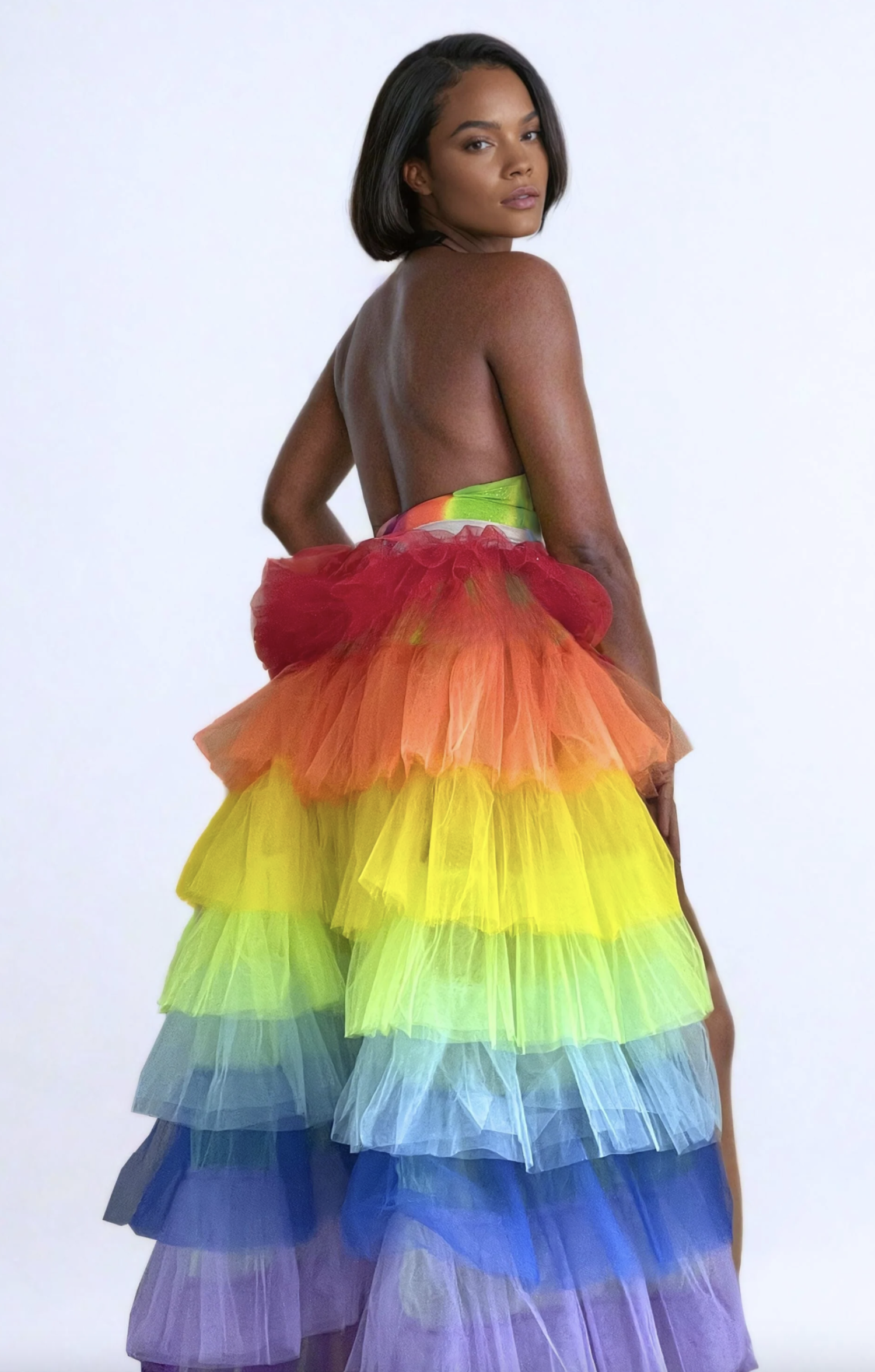 multicolor pastel dress Multicolor Pastel Print Shoulder Tie Tiered Midi Dress