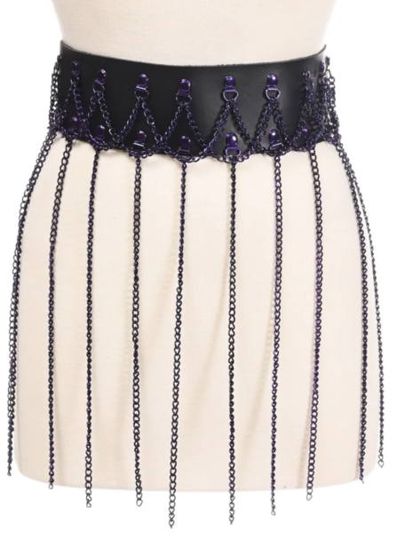 Black Faux Leather Gold Metallic Chain Skirt No Rules Fashion No Rules Fashion