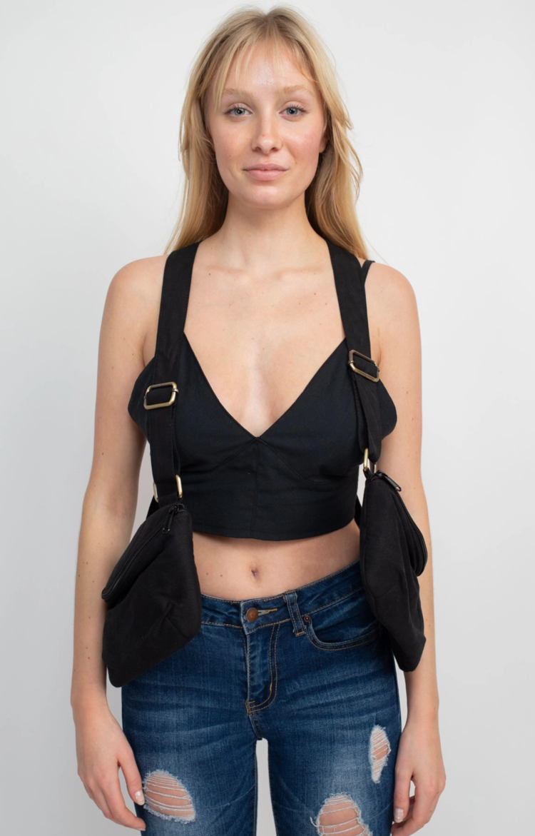 Black Canvas Festival Saddle Bag Bronze Metal