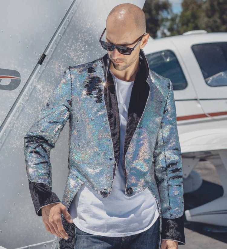 Silver Black Men's Tuxedo Sequin Tailcoat