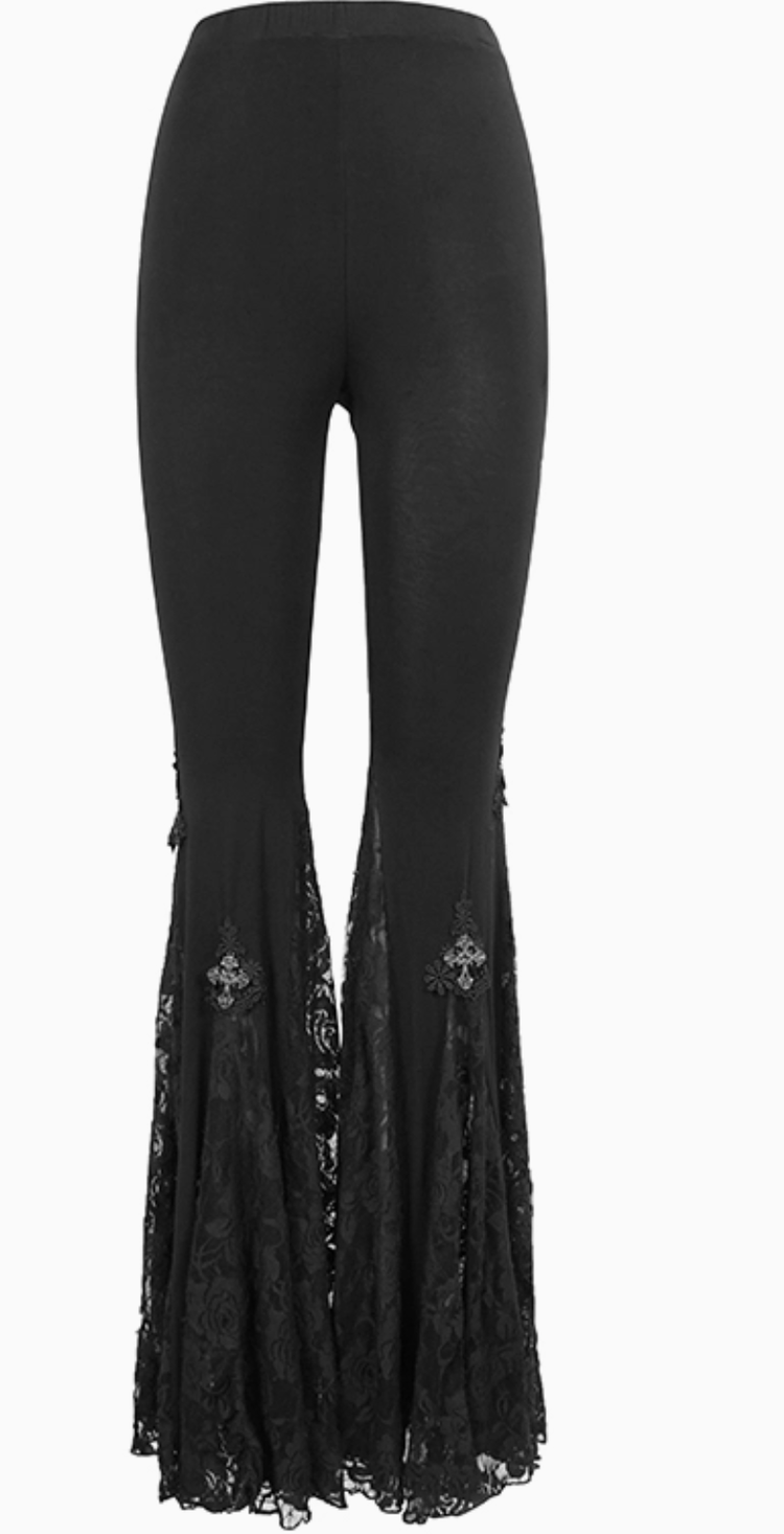 Black Roses Gothic Flare Bell Bottoms