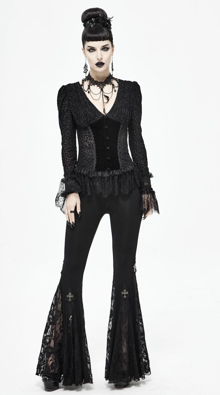 Black Roses Gothic Flare Bell Bottoms