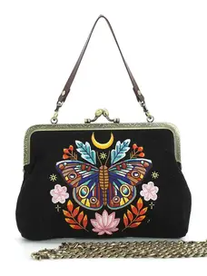 Moon Moth Vintage Kisslock Bag Black
